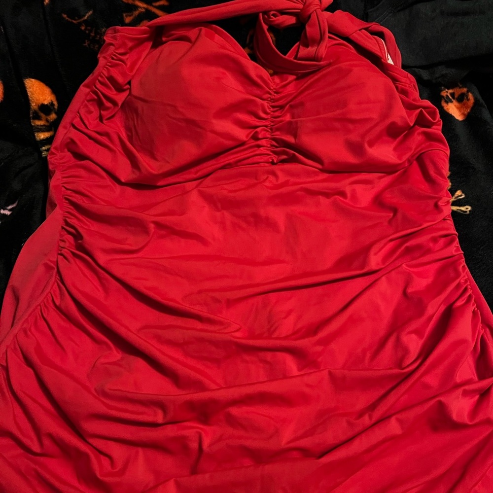 Red halter top 1 piece swimsuit